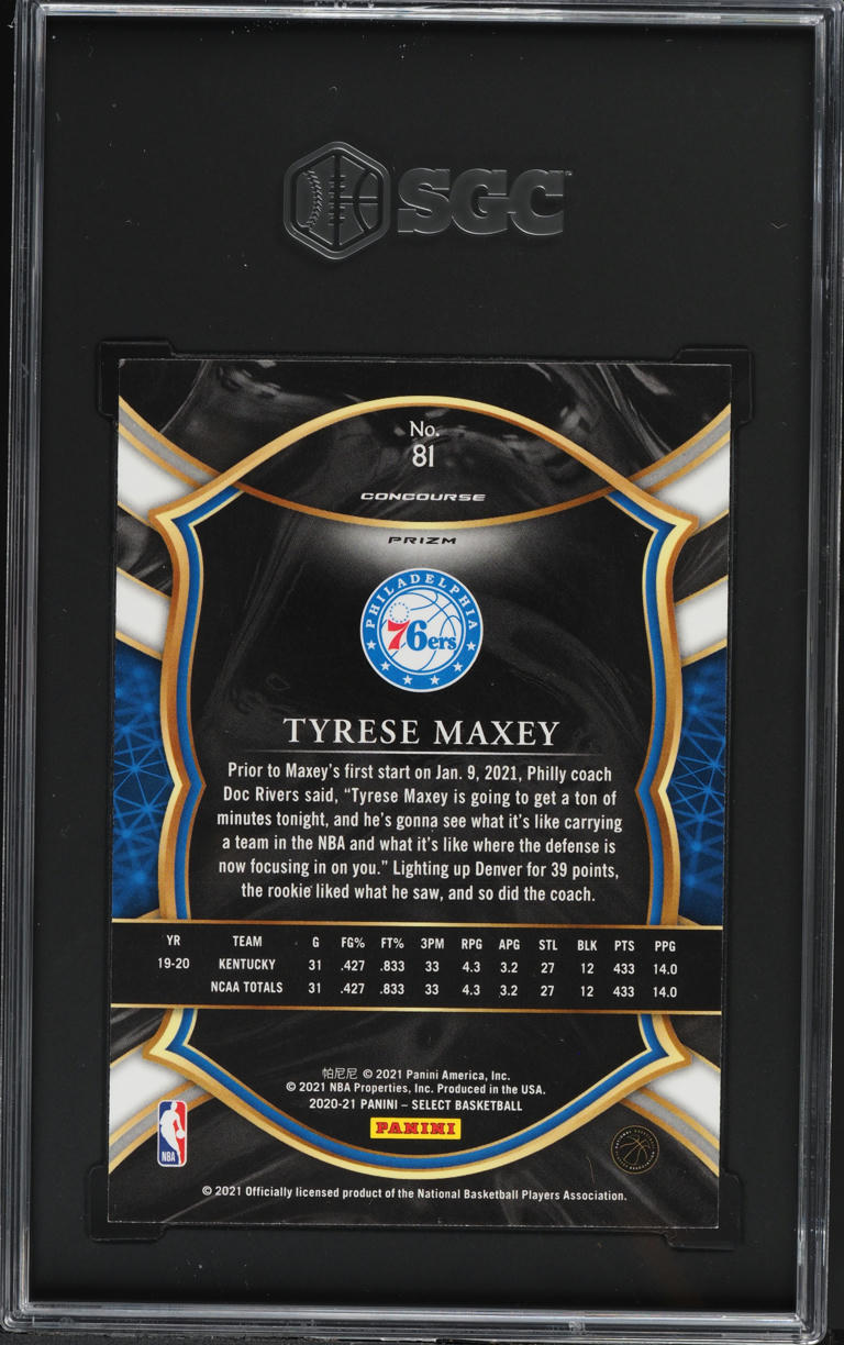 2020 Select Concourse Silver Prizm Tyrese Maxey ROOKIE #81 SGC 9 MINT
