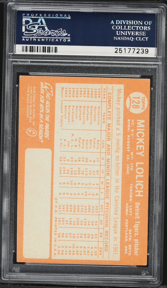 1964 Topps Mickey Lolich ROOKIE #128 PSA 4 VGEX