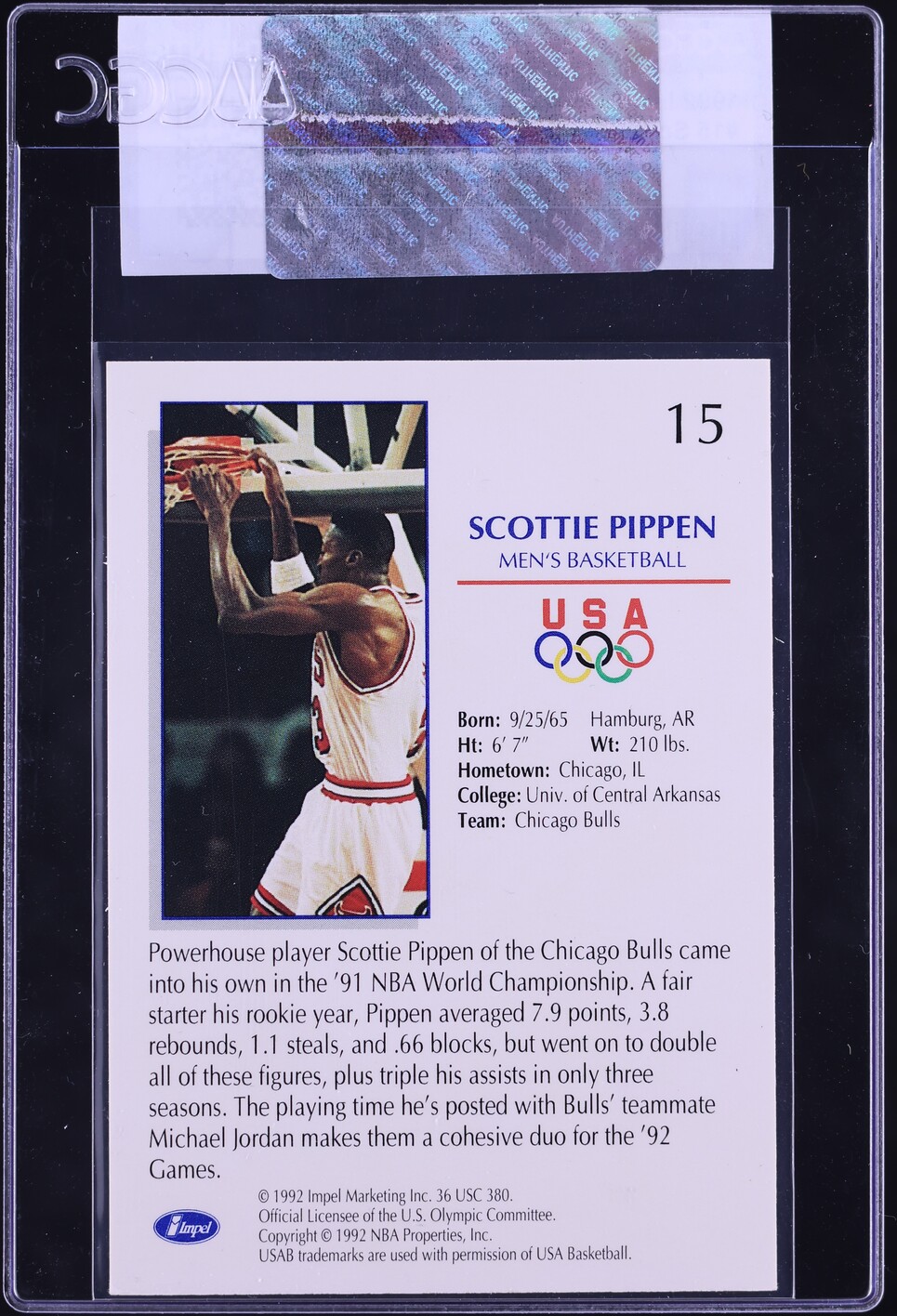 1992 Impel Olympicards Scottie Pippen #15 CGC AUTH