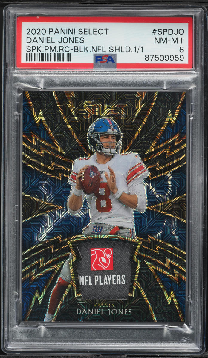 2020 Select Sparks Prizm Black NFL Shield Daniel Jones ROOKIE PATCH 1/1 #SPD-JO PSA 8 NM-MT