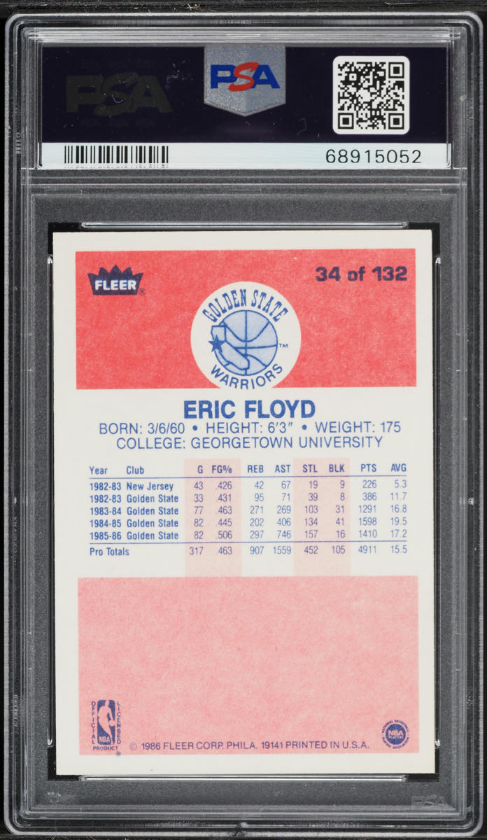 1986 Fleer Basketball Eric Floyd #34 PSA 6 EXMT
