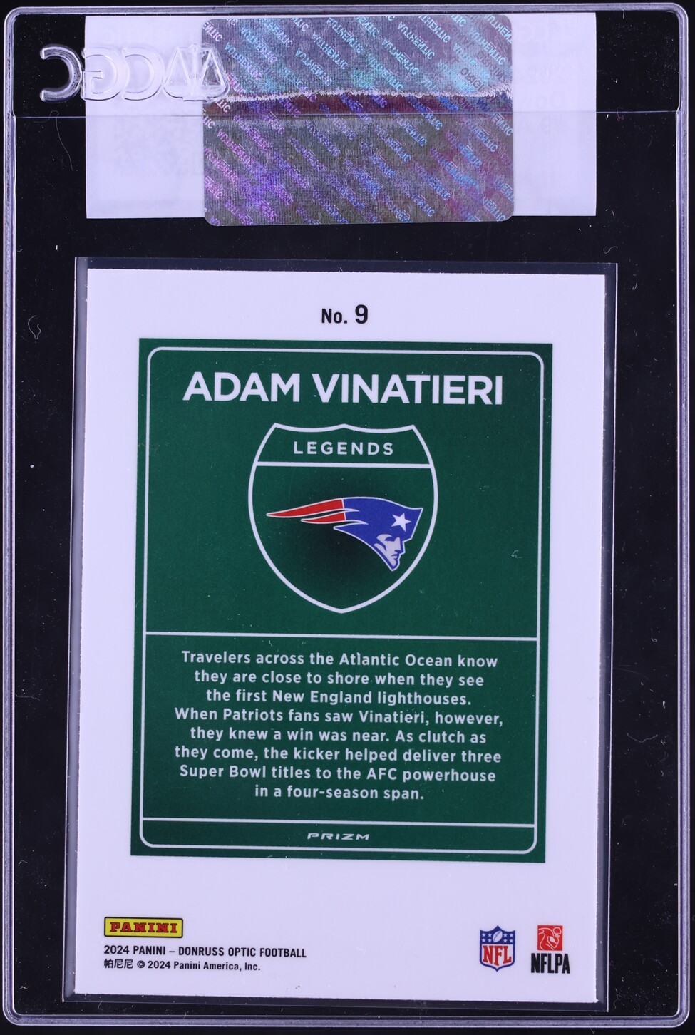 2024 Donruss Optic Downtown Legends Adam Vinatieri #9 CGC AUTH
