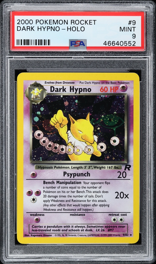 2000 Pokemon Team Rocket Holo Dark Hypno #9 PSA 9 MINT
