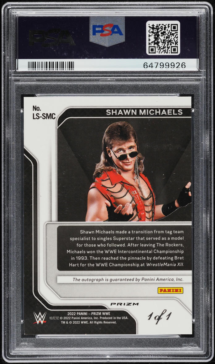 2022 Panini Prizm WWE Legendary Black Shawn Michaels AUTO 1/1 #LS-SMC PSA 9 MINT
