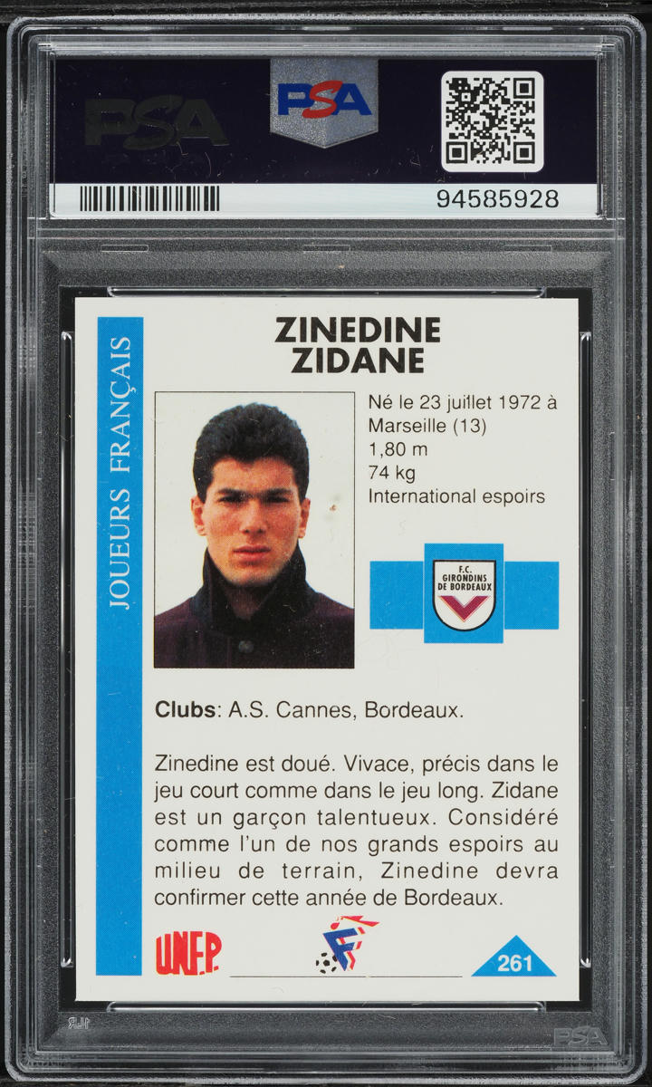 1992 Panini U.N.F.P. Zinedine Zidane ROOKIE #261 PSA 9 MINT