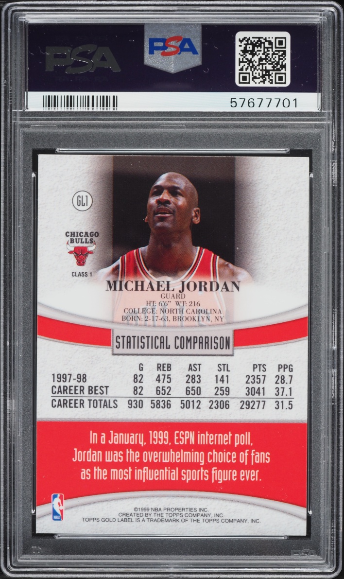 1998 Topps Gold Label Michael Jordan #GL1 PSA 9 MINT