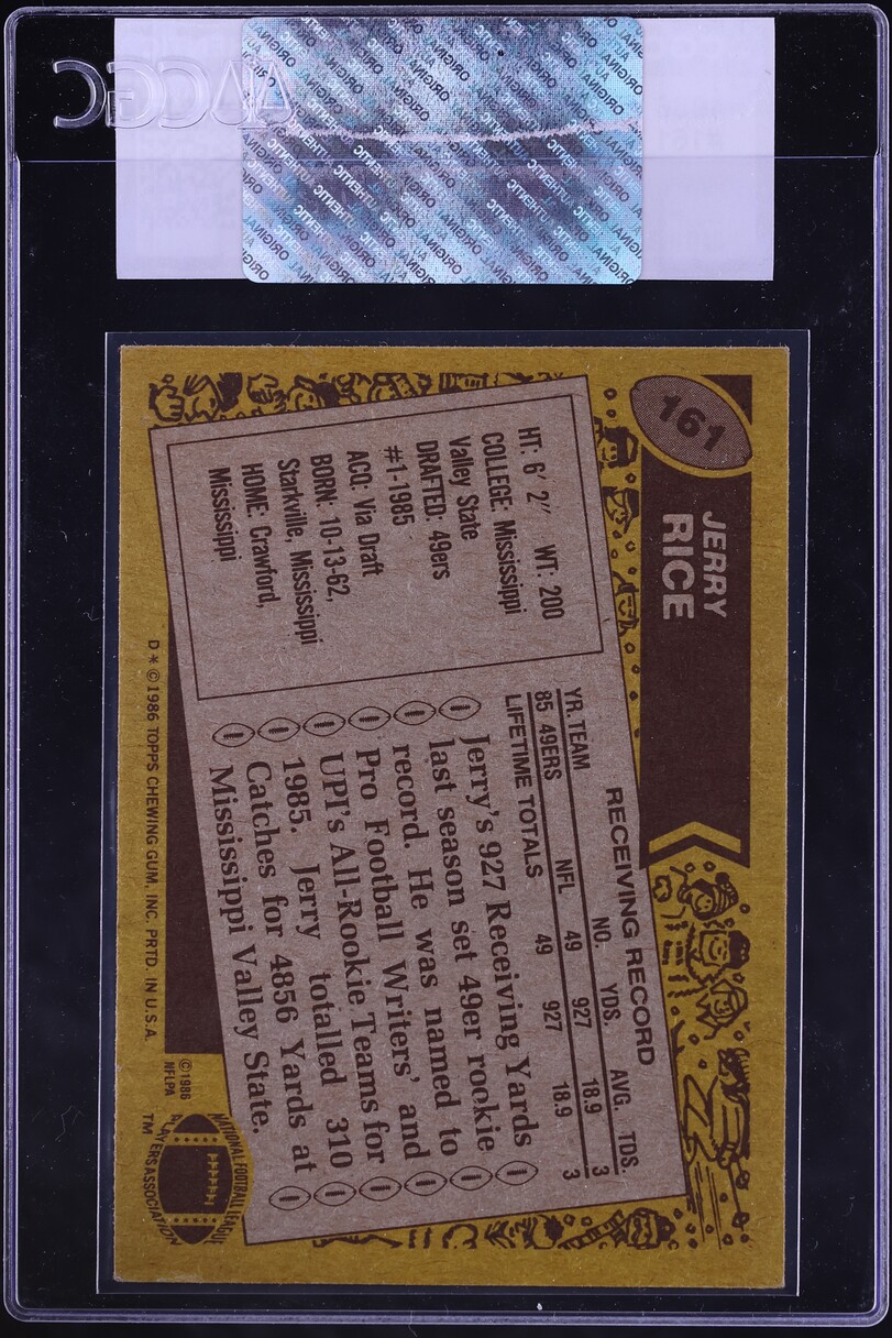 1986 Topps Football Jerry Rice ROOKIE #161 CGC AUTH