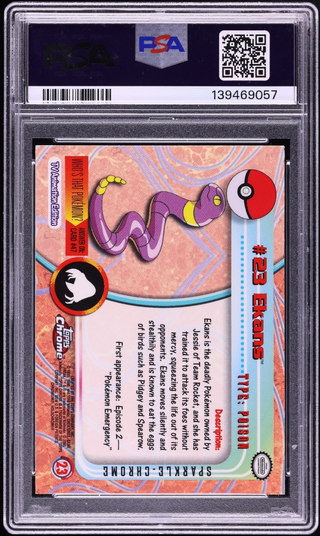 2000 Topps Chrome Pokemon Series 1 Sparkle Ekans #23 PSA 8 NM-MT