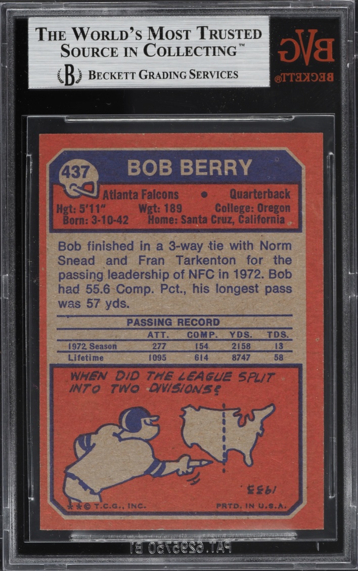 1973 Topps Football Bob Berry #437 BVG 8.5 NM-MT+
