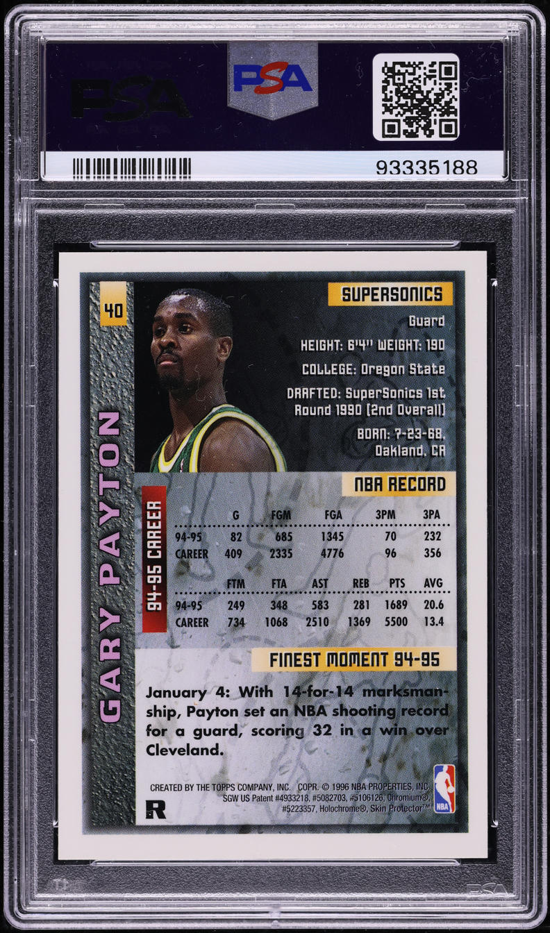 1995 Finest Refractor Gary Payton #40 PSA 9 MINT