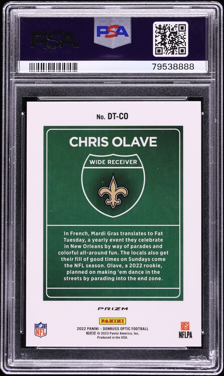 2022 Donruss Optic Downtown Chris Olave ROOKIE #DT-CO PSA 10 GEM MINT