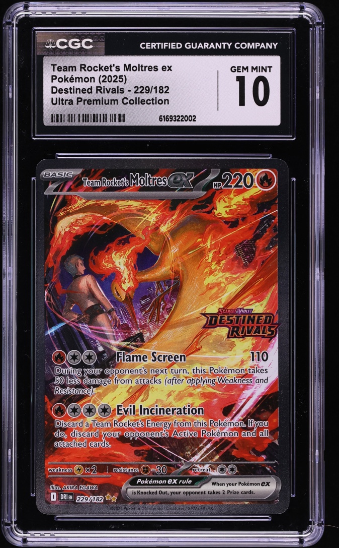 2025 Pokemon Scarlet & Violet Destined Rivals UPC SIR Team Rocket's Moltres Ex #229 CGC 10 GEM
