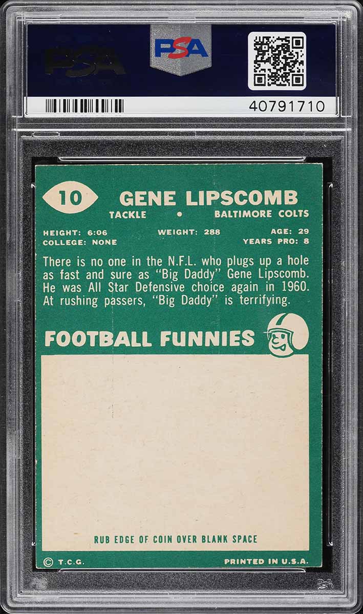 1960 Topps Football Gene Lipscomb #10 PSA 8 NM-MT