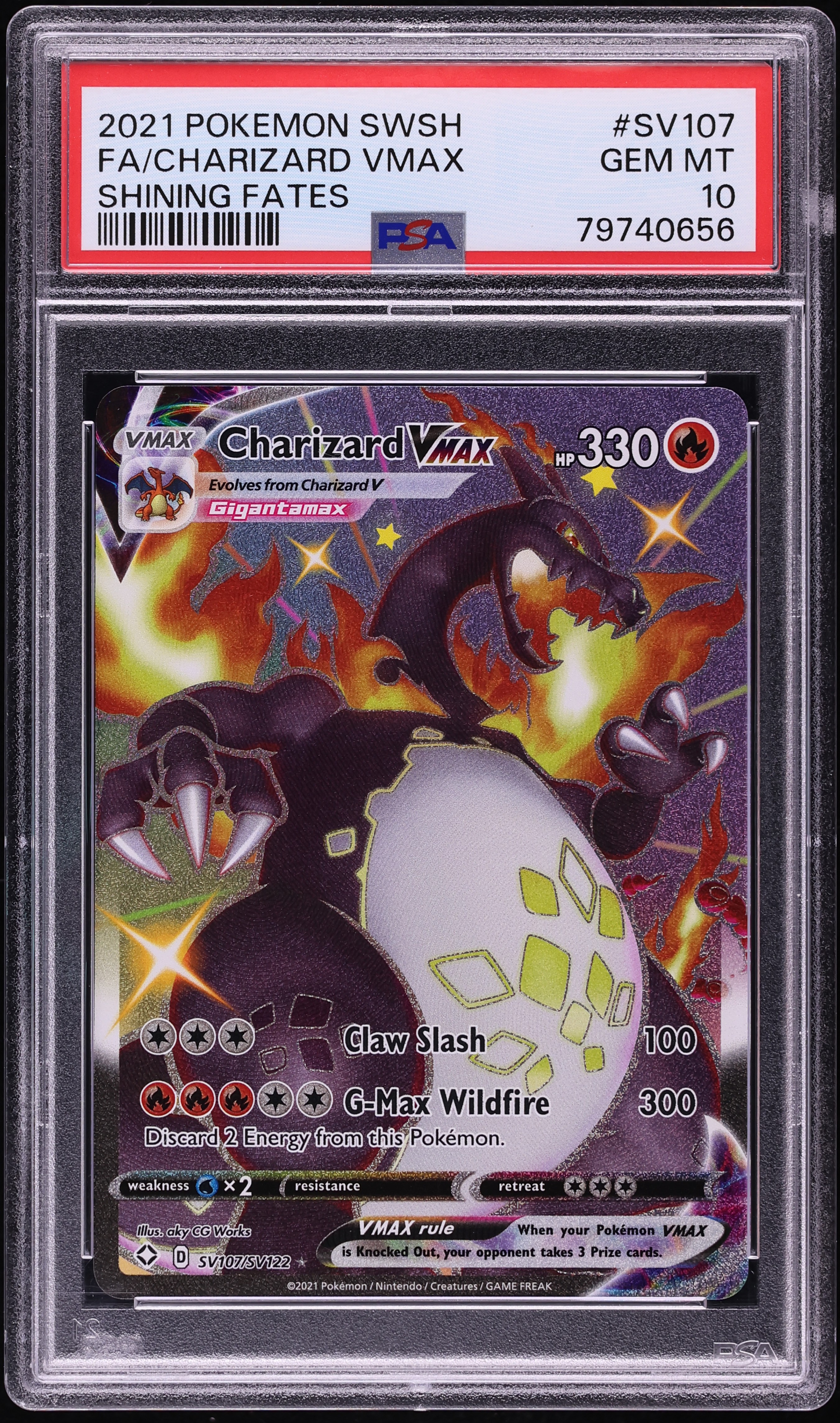 2021 Pokemon Sword & Shield Shining Fates Shiny Vault Full Art Charizard VMAX #SV107 PSA 10 GEM