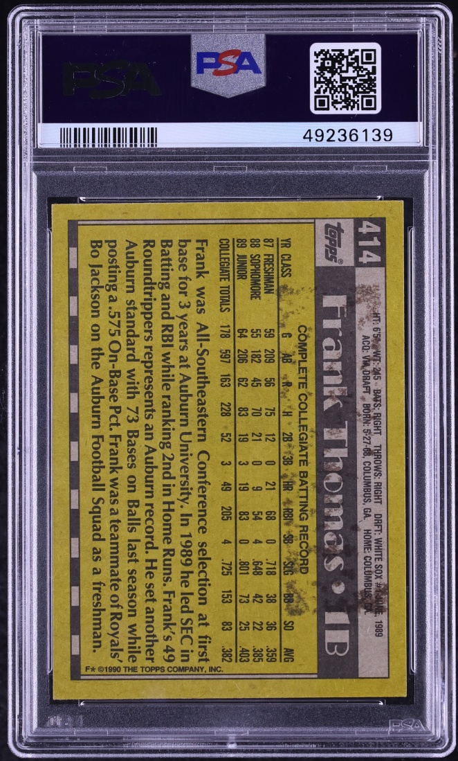 1990 Topps Name On Front Frank Thomas ROOKIE #414 PSA 5 EX