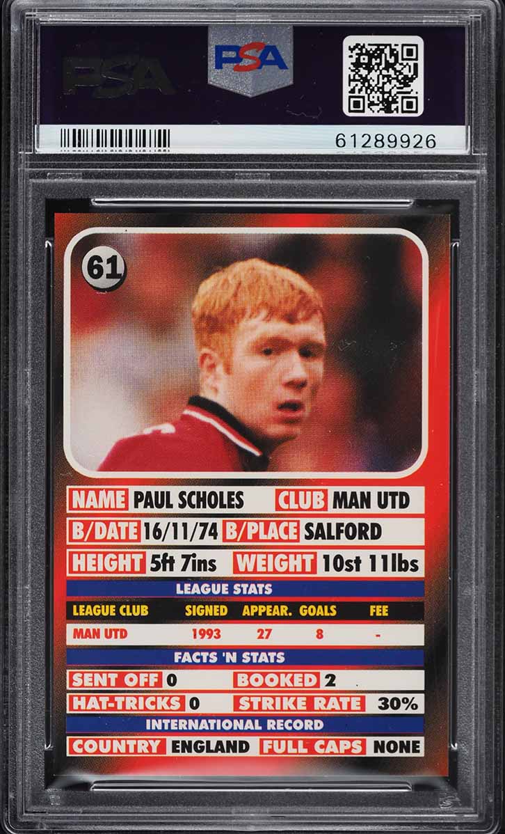 1995 LCD Publishing Premier Strikers Paul Scholes ROOKIE #61 PSA 6 EXMT
