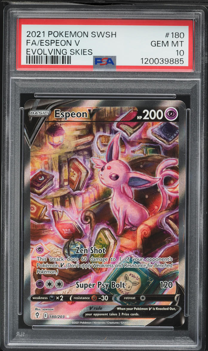 2021 Pokemon Sword & Shield Evolving Skies Full Art Espeon V #180 PSA 10 GEM MINT