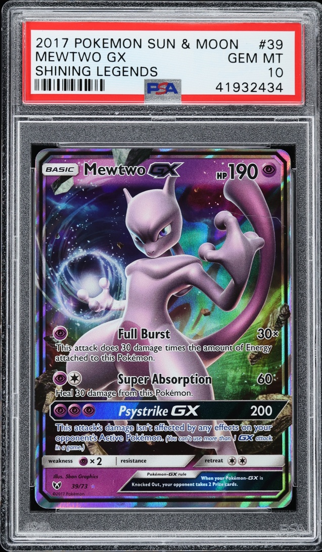 2017 Pokemon Sun & Moon Shining Legends Mewtwo GX #39 PSA 10 GEM MINT