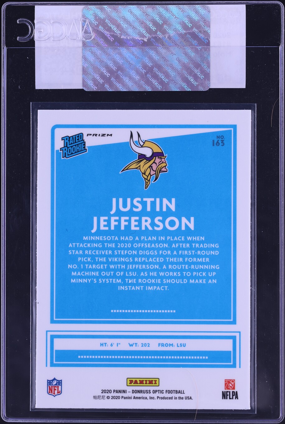 2020 Donruss Optic Holo Justin Jefferson ROOKIE #163 CGC AUTH