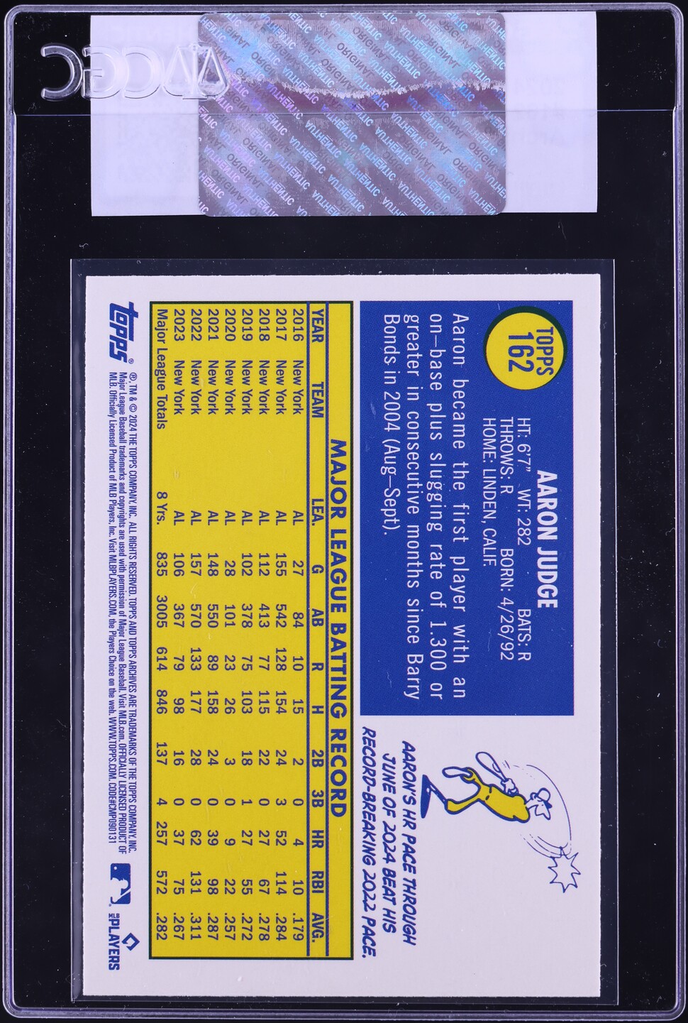 2024 Topps Archives Foilboard Aaron Judge #162 CGC AUTH