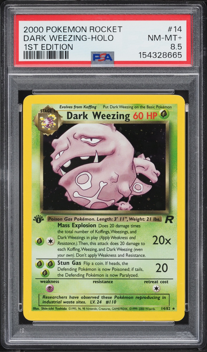 2000 Pokemon Team Rocket 1st Edition Holo Dark Weezing #14 PSA 8.5 NM-MT+