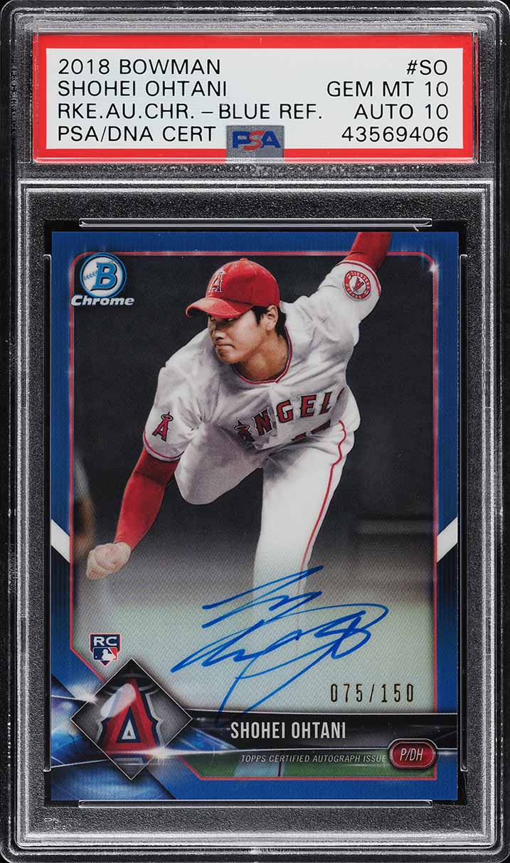 2018 Bowman Chrome Blue Refractor Shohei Ohtani ROOKIE RC '10' AUTO /150 PSA 10
