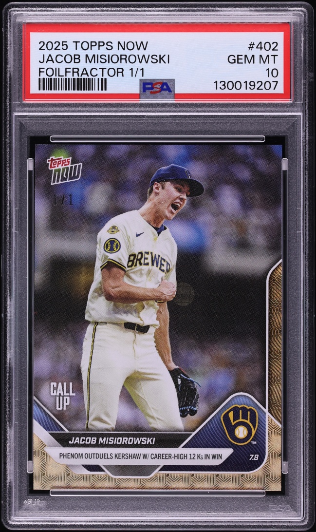 2025 Topps Now Foilfractor Jacob Misiorowski Call Up ROOKIE 1/1 #402 PSA 10 GEM MINT