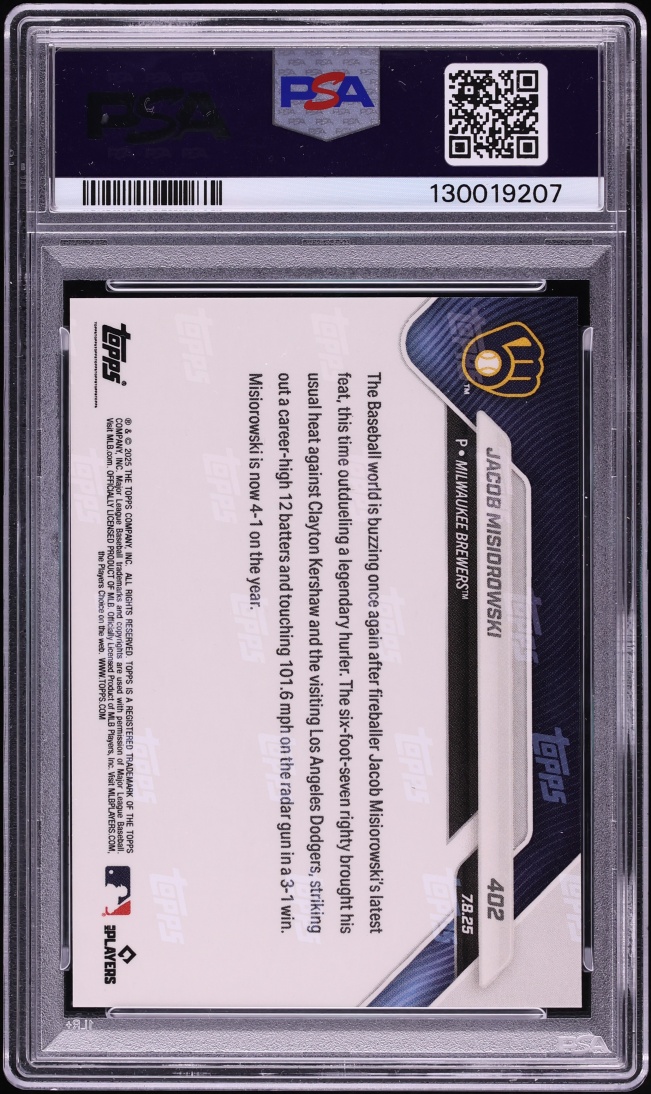 2025 Topps Now Foilfractor Jacob Misiorowski Call Up ROOKIE 1/1 #402 PSA 10 GEM MINT