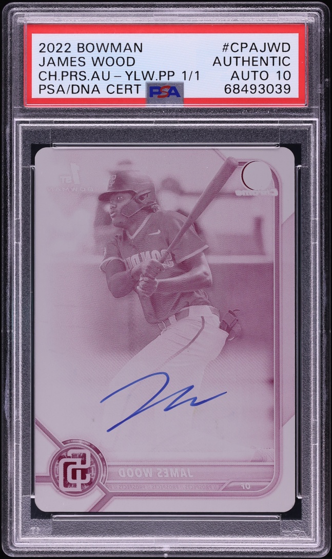 2022 Bowman Chrome Yellow Purple James Wood PROSPECT AUTO DNA 10 1/1 #CPA-JWD PSA AUTH