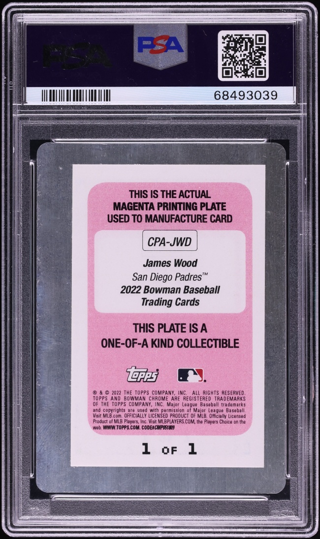 2022 Bowman Chrome Yellow Purple James Wood PROSPECT AUTO DNA 10 1/1 #CPA-JWD PSA AUTH