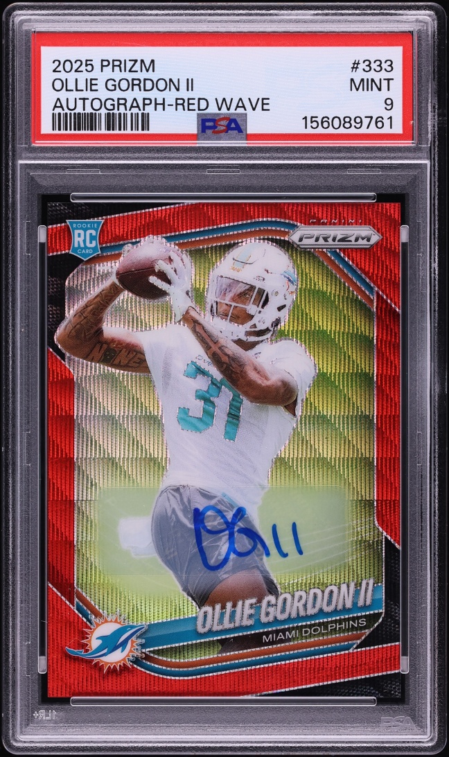 2025 Panini Prizm Red Wave Ollie Gordon II ROOKIE AUTO /149 #333 PSA 9 MINT
