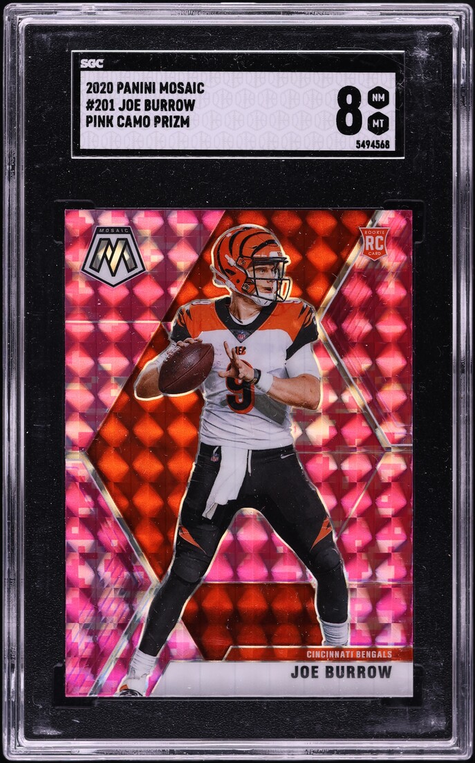 2020 Panini Mosaic Pink Camo Prizm Joe Burrow ROOKIE #201 SGC 8 NM-MT