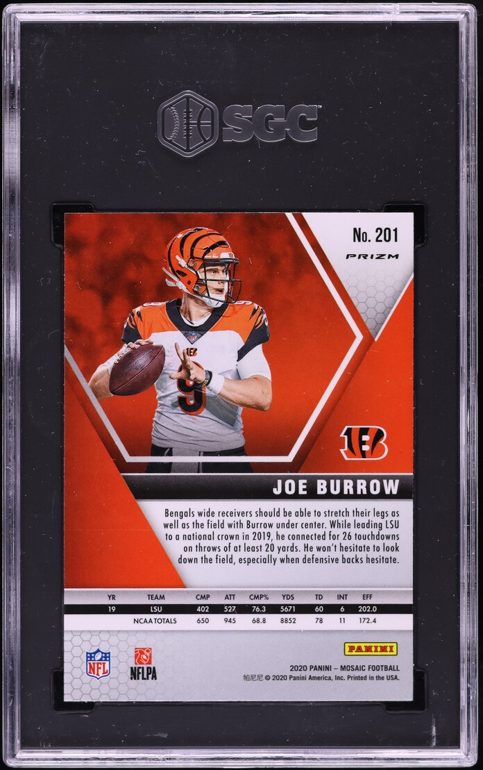 2020 Panini Mosaic Pink Camo Prizm Joe Burrow ROOKIE #201 SGC 8 NM-MT