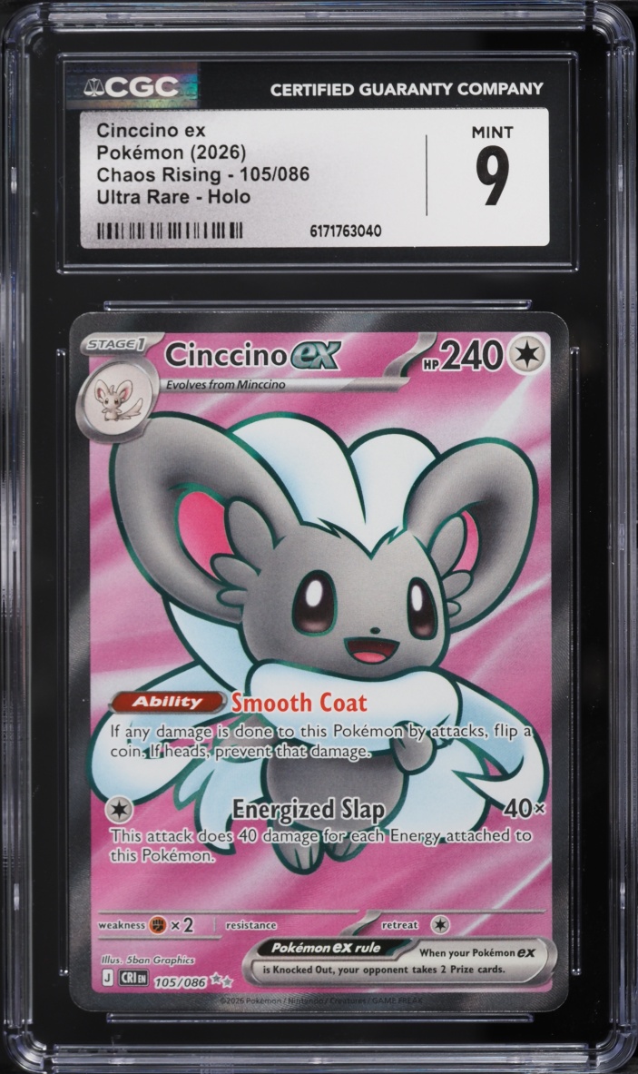 2026 Pokemon Mega Evolution Chaos Rising Full Art Cinccino Ex #105 CGC 9 MINT