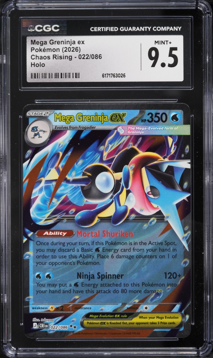 2026 Pokemon Mega Evolution Chaos Rising Holo Mega Greninja Ex #022 CGC 9.5 MINT+