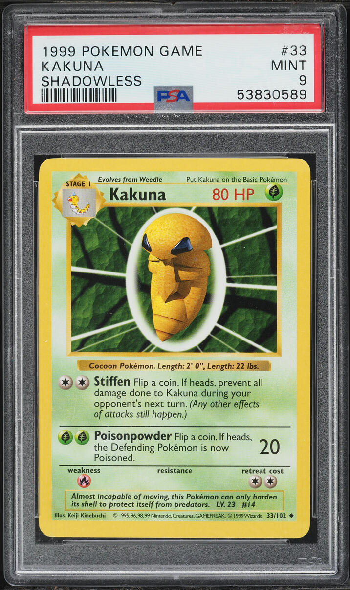 1999 Pokemon Base Set Shadowless Kakuna #33 PSA 9 MINT