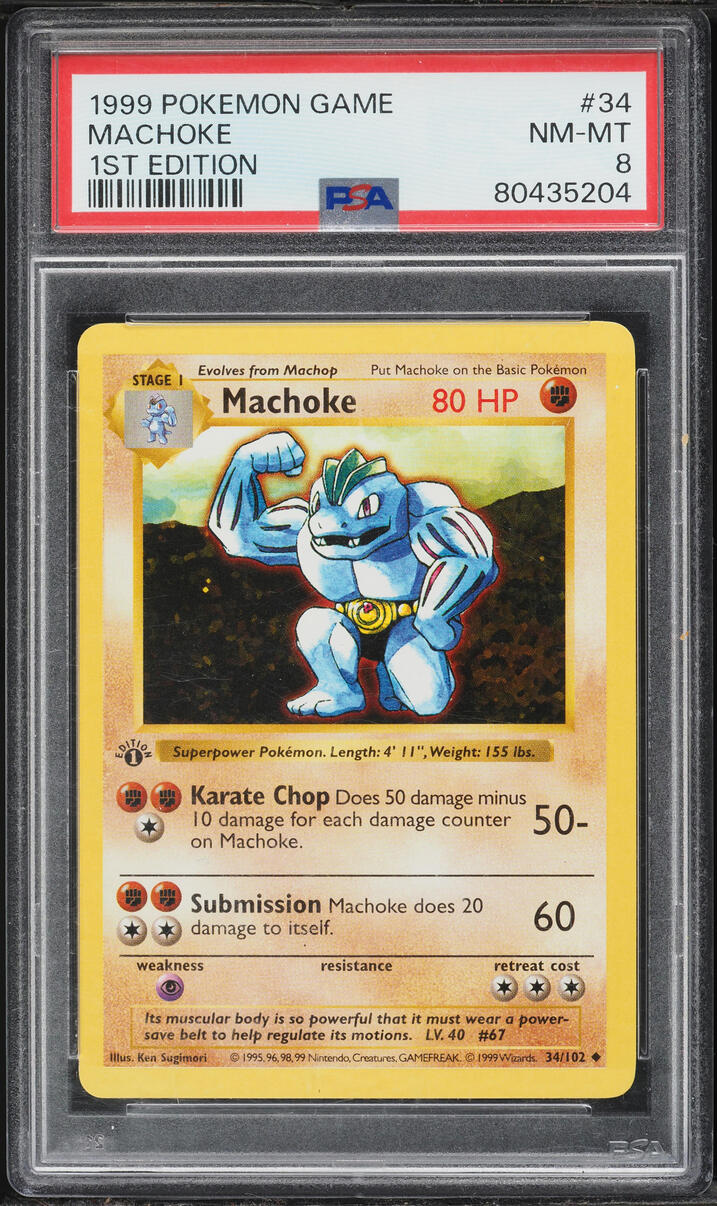 1999 Pokemon Base Set Shadowless 1st Edition Machoke #34 PSA 8 NM-MT