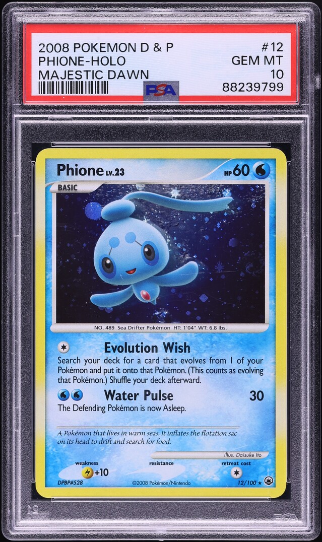 2008 Pokemon Diamond & Pearl Majestic Dawn Holo Phione #12 PSA 10 GEM MINT