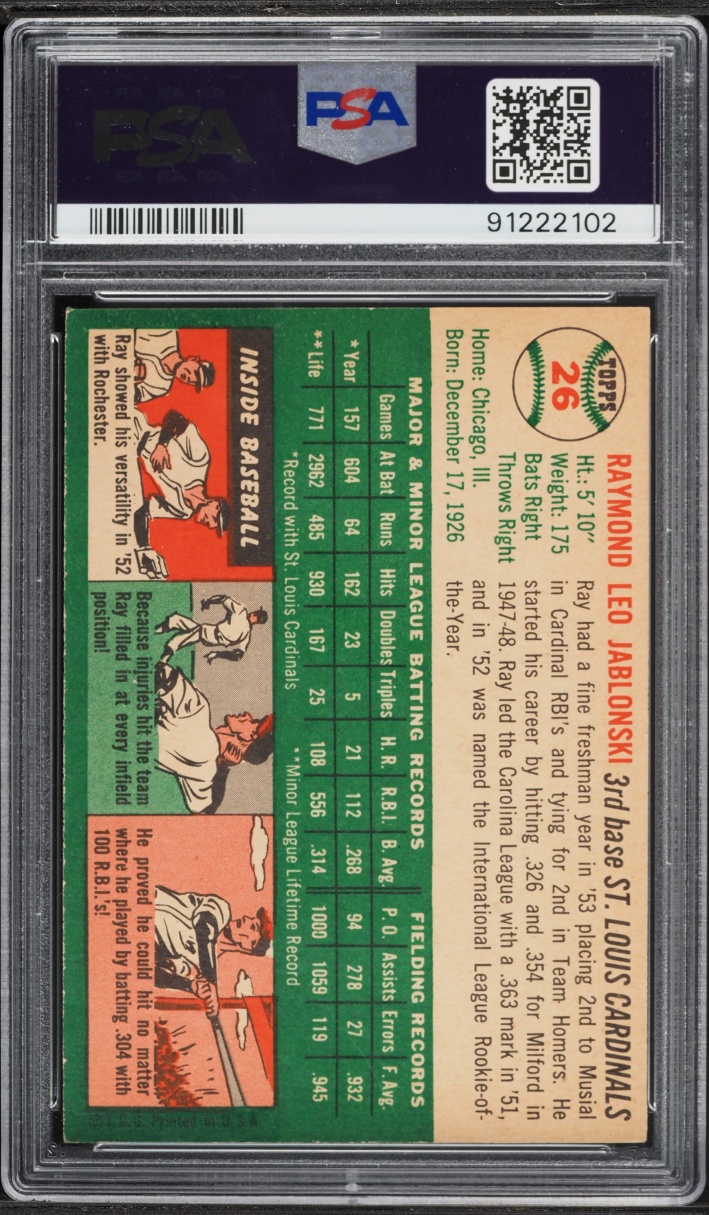 1954 Topps Ray Jablonski #26 PSA 6 EXMT