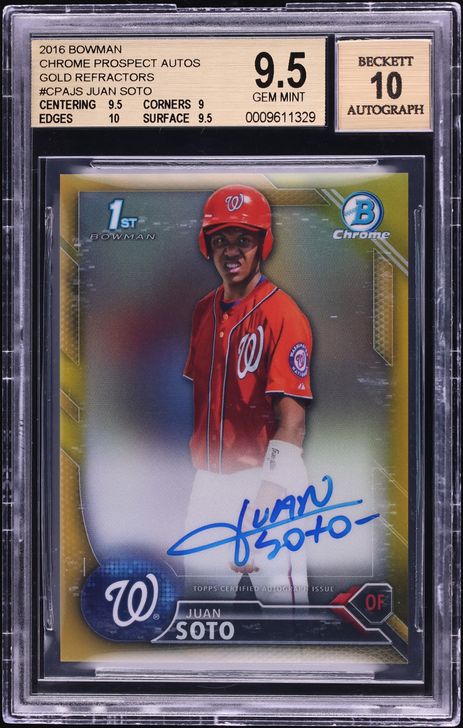 2016 Bowman Chrome Gold Refractor Juan Soto PROSPECT AUTO /50 #CPA-JS BGS 9.5 GEM MINT