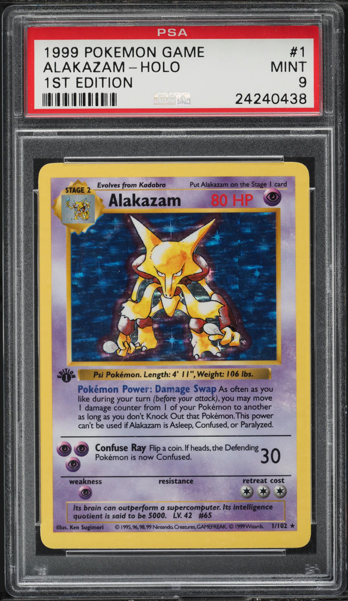 1999 Pokemon Base Set Shadowless 1st Edition Holo Alakazam #1 PSA 9 MINT