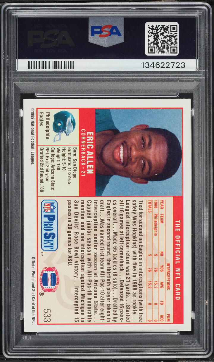 1989 Pro Set Eric Allen #533 PSA 10 GEM MINT