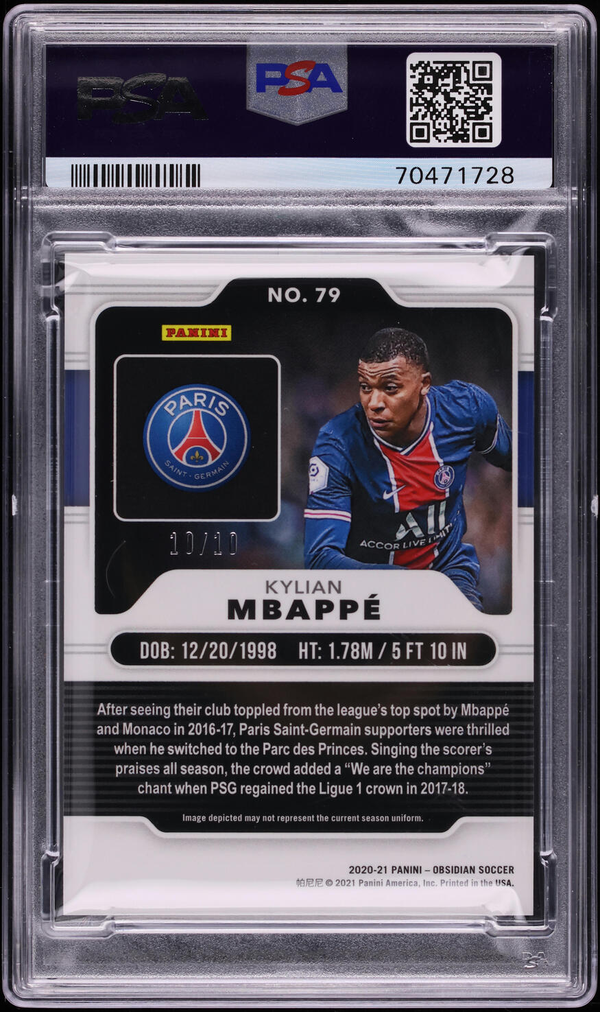 2020 Panini Obsidian Electric Etch Yellow Kylian Mbappe 10/10 #79