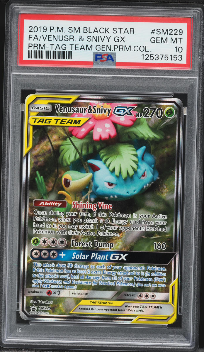 2019 Pokemon Sun & Moon Promo Tag Team Full Art Venusaur & Snivy GX #SM229 PSA 10 GEM MINT