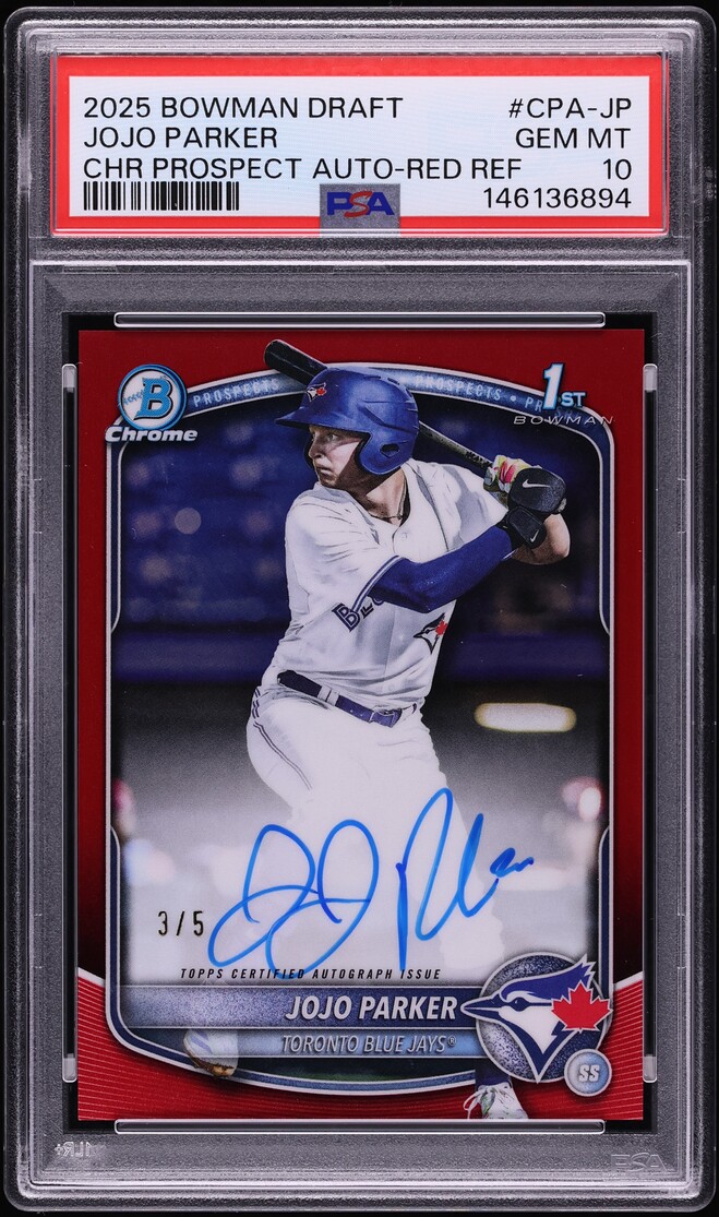 2025 Bowman Chrome Draft Red Refractor Jojo Parker PROSPECT AUTO /5 #CPA-JP PSA 10 GEM MINT