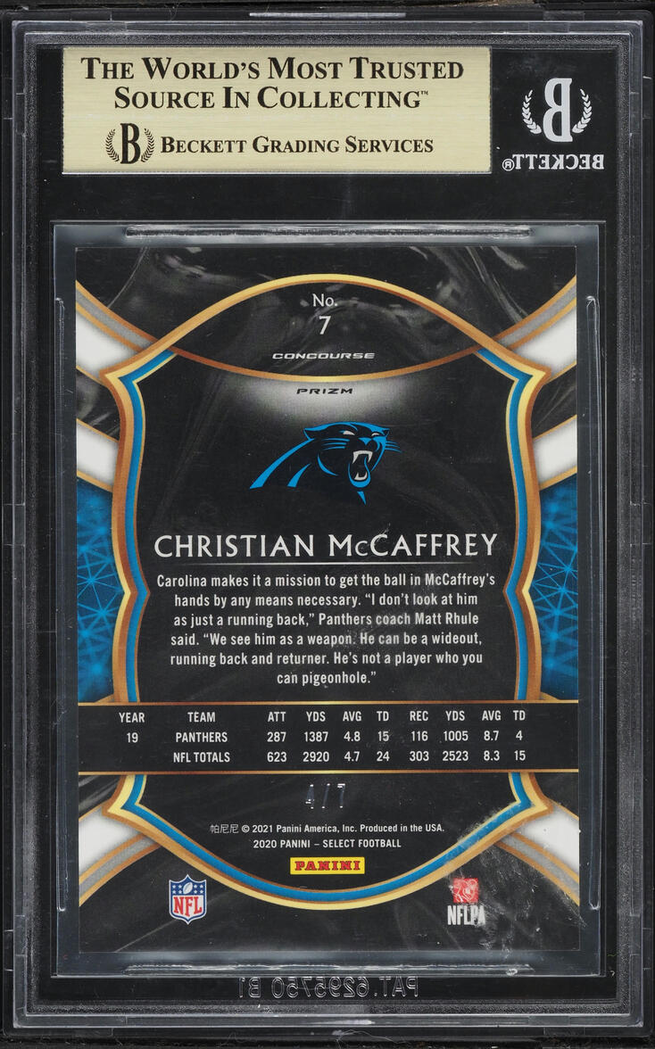 2020 Select Concourse Neon Orange Pulsar Prizm Christian McCaffrey /7 #7 BGS 9.5 GEM MINT