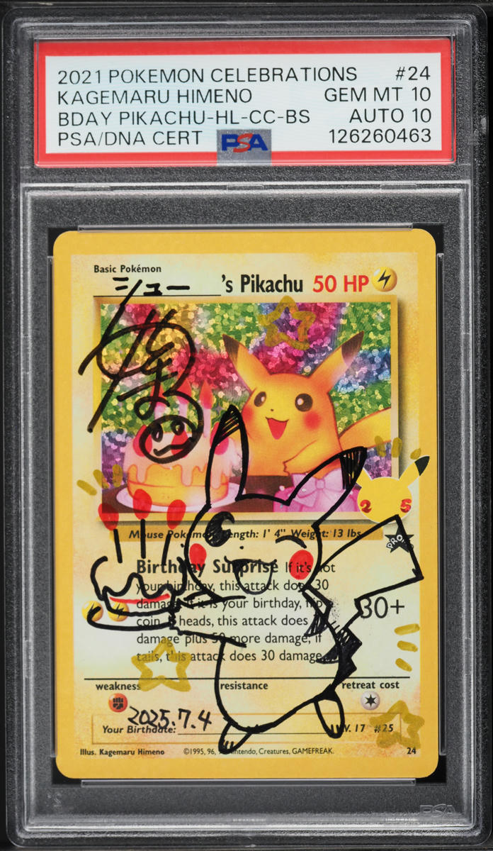 2021 Pokemon Japanese Promo 25th Holo Birthday Pikachu Kagemaru Himeno AUTO DNA 10 #24 PSA 10
