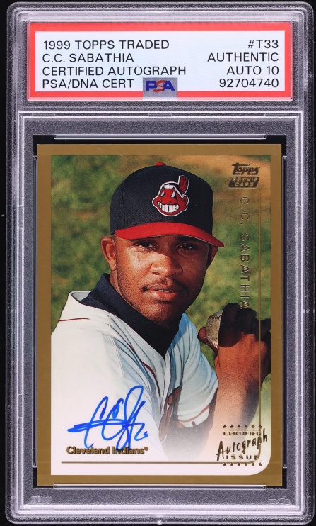 1999 Topps Traded Certified C.C. Sabathia ROOKIE AUTO DNA 10 #T33 PSA AUTH