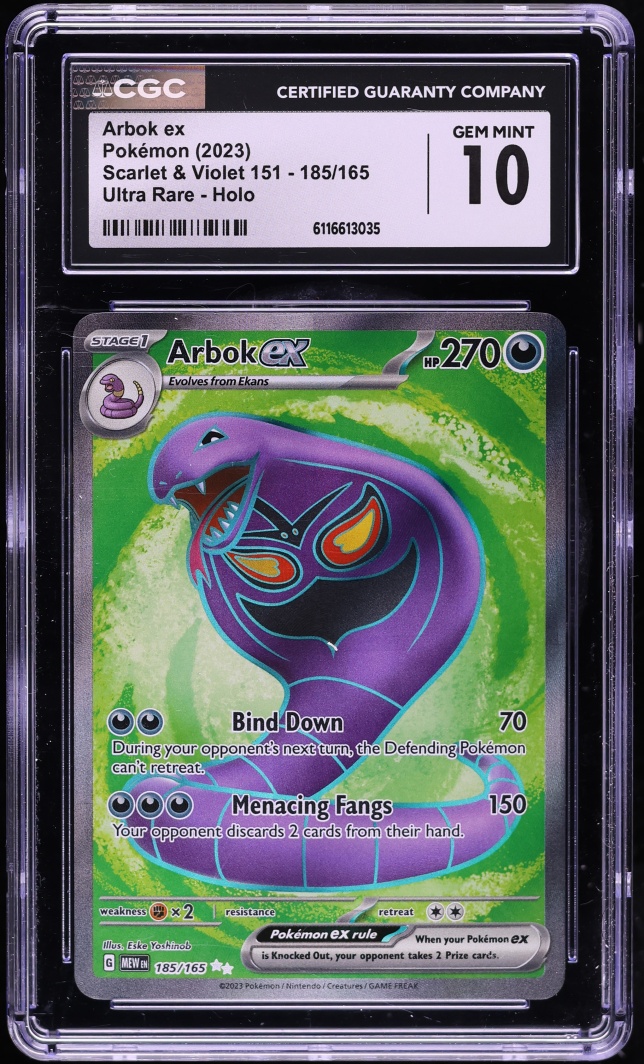 2023 Pokemon Scarlet & Violet 151 Full Art Arbok EX #185 CGC 10 GEM MINT