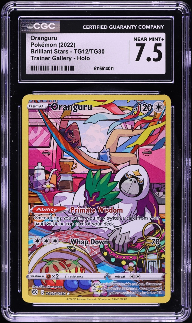 2022 Pokemon Sword & Shield Brilliant Stars CHR Oranguru #TG12 CGC 7.5 NRMT+
